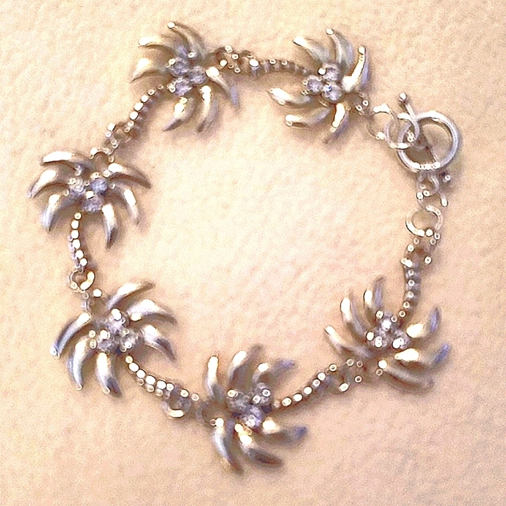 Bracelet silver plated Palm Tree CZ toggle New